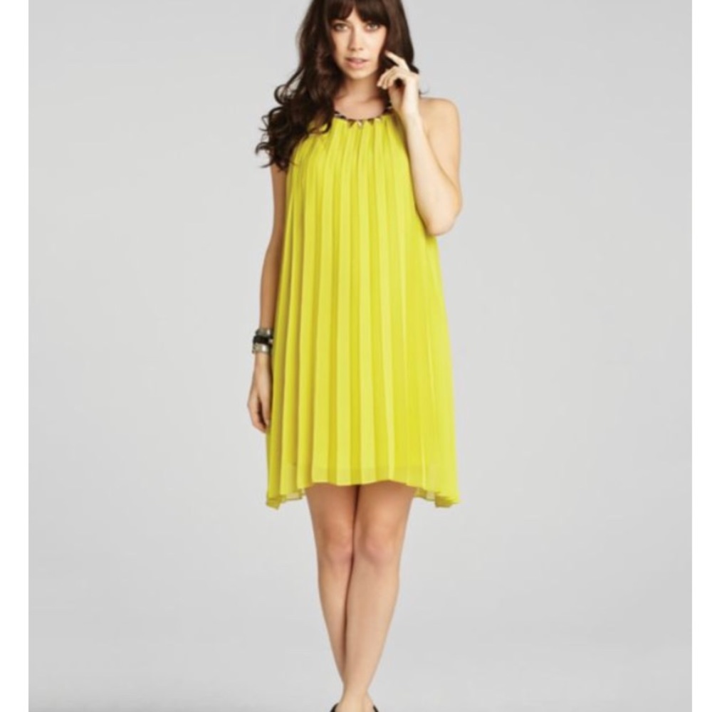 🍋 BCBG pleated vibrant yellow dress 🍋